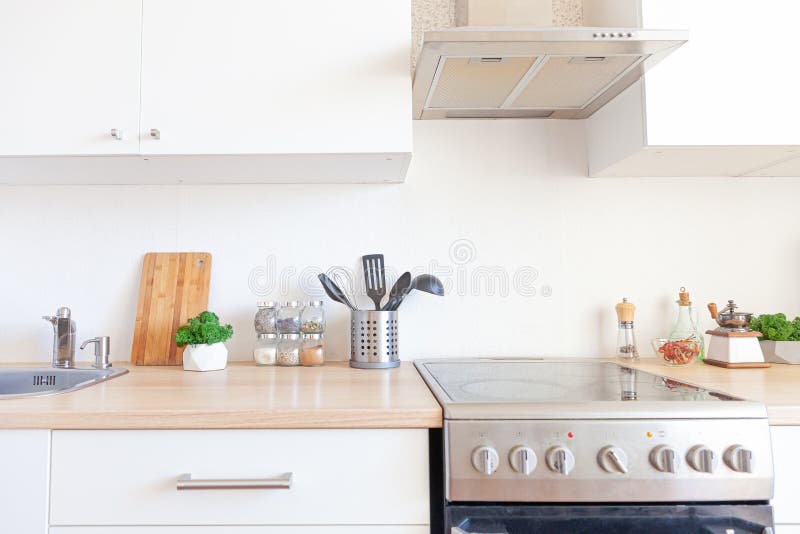 Scandinavian Classic Minimalistic Kitchen with White and Wooden Details ...