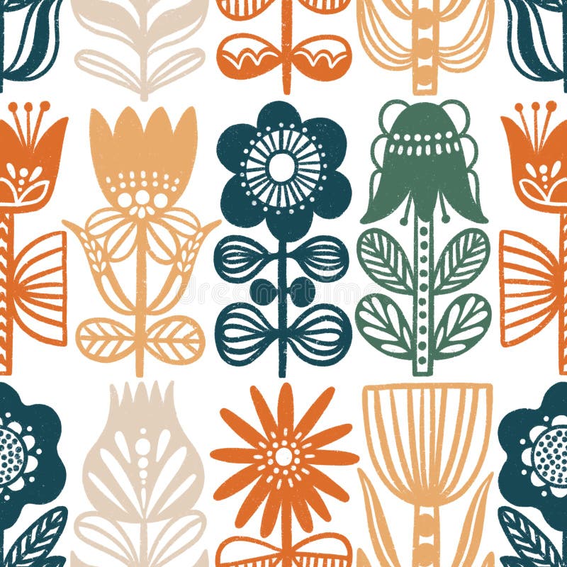 Folk flowers stock vector. Illustration of wallpaper - 66320134