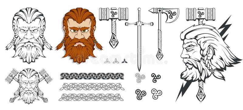 Scandinavian God of Thunder and Storm. Hand Drawing of Thor`s Head. the  Hammer of Thor - Mjolnir. Son of Odin Stock Vector - Illustration of hero,  godhead: 124320487