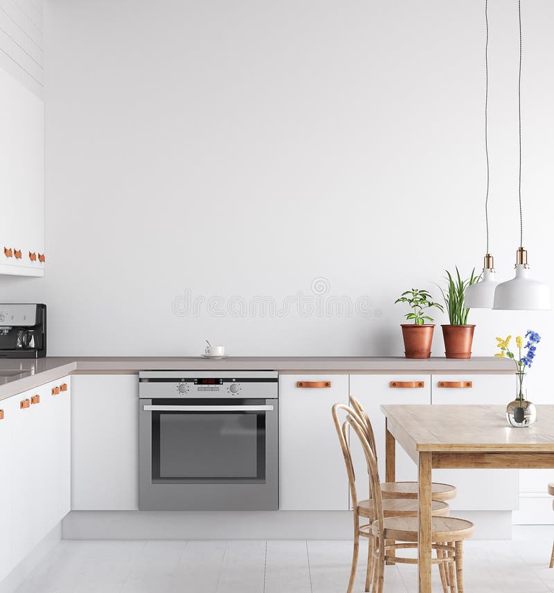 Scandinavian kitchen interior, wall mock up