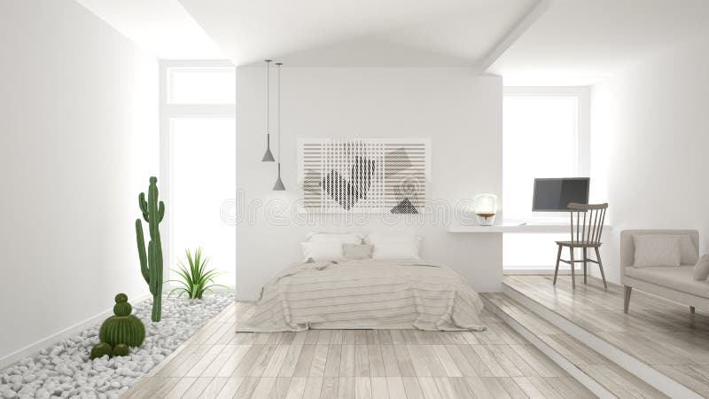 Scandinavian Minimalist White Bedroom With Succulent 