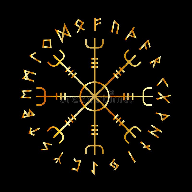 Scandinavian Runic Alphabet with the Vegvisir-the Magic Navigation Compass of ancient Vikings royalty free illustration
