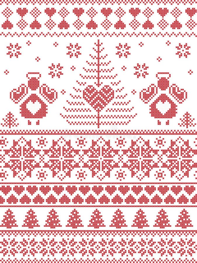 Seamless Pattern in Cross Stitch with Christmas Tree, Snowflake, Danish ...