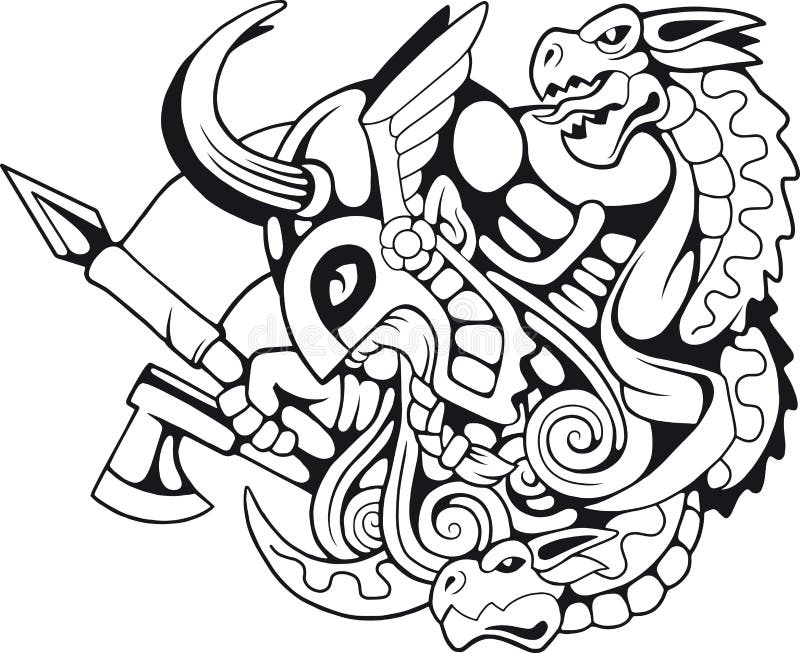 Scandinavian warrior, monochrome illustration for design. royalty free illustration