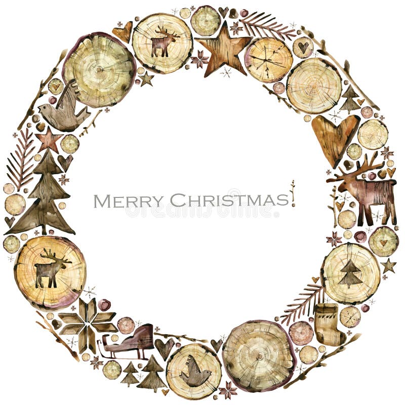 Scandinavian watercolor christmas illustration. winter holiday background. stock illustration Scandinavian watercolor christmas illustration. winter holiday background. stock illustration
