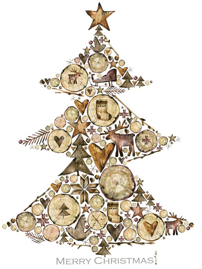 Scandinavian watercolor christmas tree illustration. winter holiday background. stock illustration Scandinavian watercolor christmas tree illustration. winter holiday background. stock illustration