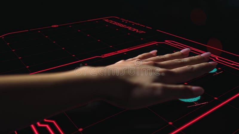 Scaner biometric de securitate prin care se refuză accesul hackerului la verificarea închiderii manuale a persoanei stock photography