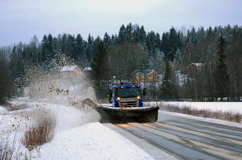 Scania Snowplow Truck Removes Snow From Road