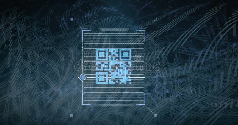Scanning QR code animation over abstract digital lines background royalty free illustration