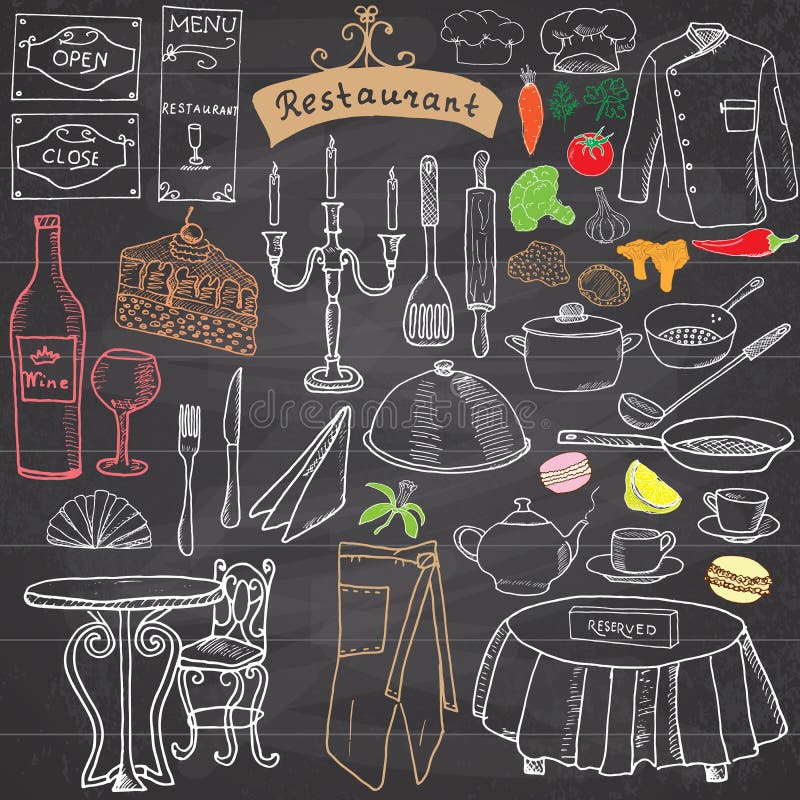 Scarabocchi di schizzo del ristorante fissati Alimento degli elementi e bevanda disegnati a mano, coltello, forcella, menu, unifo royalty illustrazione gratis Scarabocchi di schizzo del ristorante fissati Alimento degli elementi e bevanda disegnati a mano, coltello, forcella, menu, unifo royalty illustrazione gratis