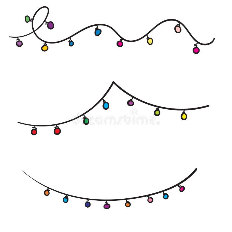 Scarabocchi luci di Natale decorazione di xmas festivo Set di luci di fiamma a corde colorate Arachide a lampo Arcobaleno illustrazione di stock