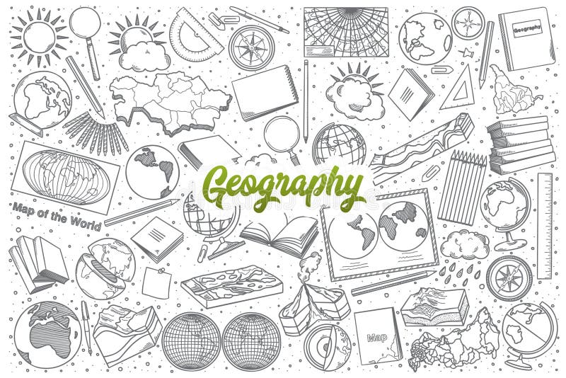 Scarabocchio disegnato a mano di geografia fissato con iscrizione royalty illustrazione gratis Scarabocchio disegnato a mano di geografia fissato con iscrizione royalty illustrazione gratis