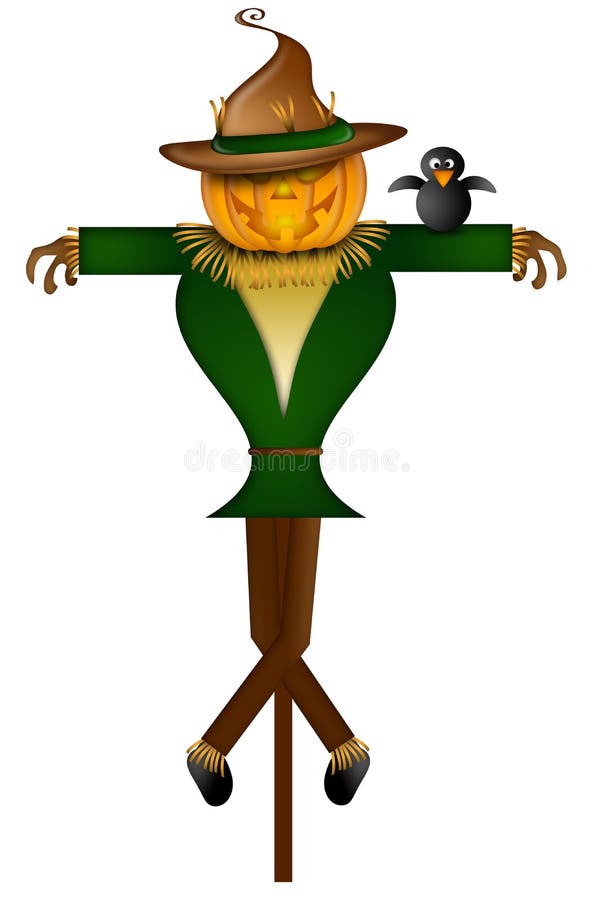 Scarecrow with Black Crow Bird vector illustration
