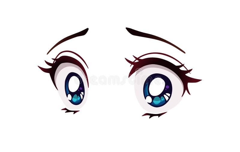 Scared Anime Style Big Blue Eyes, Little Nose and Kawaii Mouth