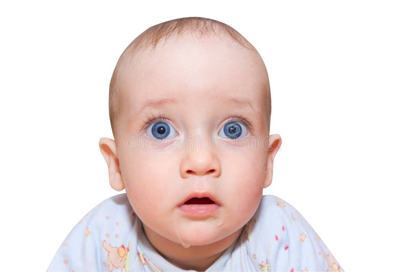 A child with a surprised expression on his face with big eyes isolated on white. A child with a surprised expression on his face with big eyes isolated on white