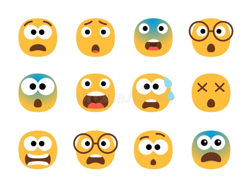 Cartoon face vector frightened emoji fear or worry - Stock