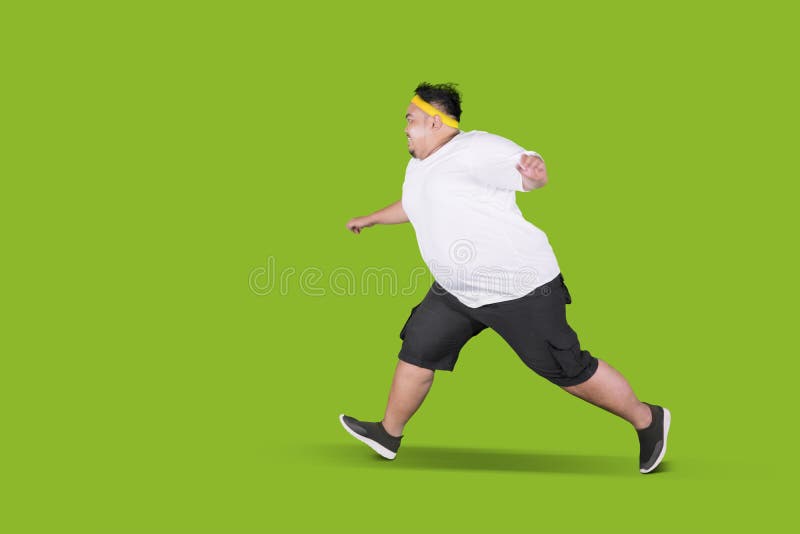 fat guy running shirtless