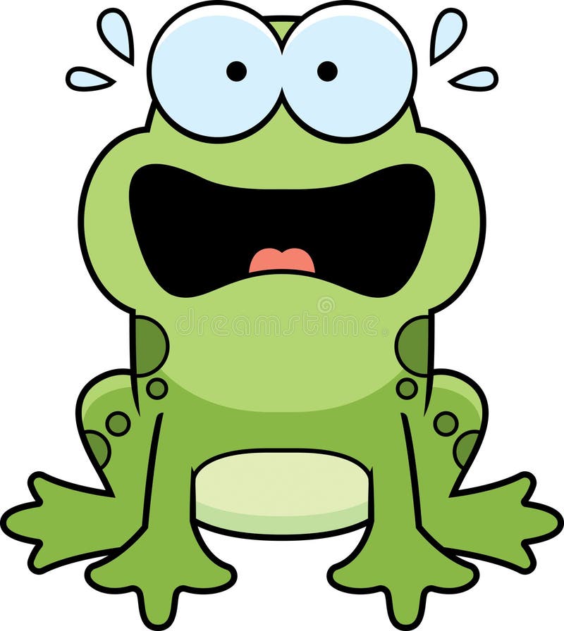 A cartoon illustration of a frog looking scared. A cartoon illustration of a frog looking scared