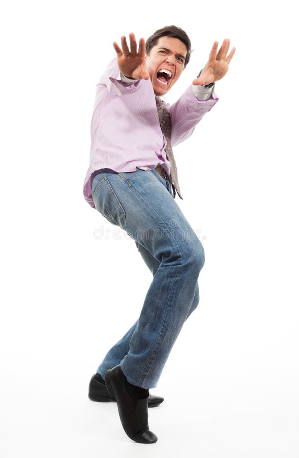 Man Screaming And Looking Terrified Stock Photo - Download Image