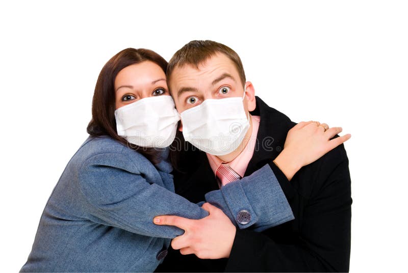 Scared man and woman dressings mask royalty free stock image