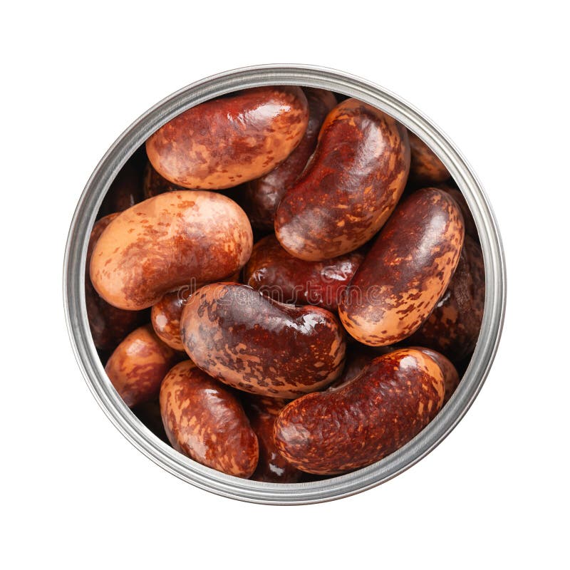 Scarlet Runner Beans, Boiled and Canned, in Open Tin Can, from Above