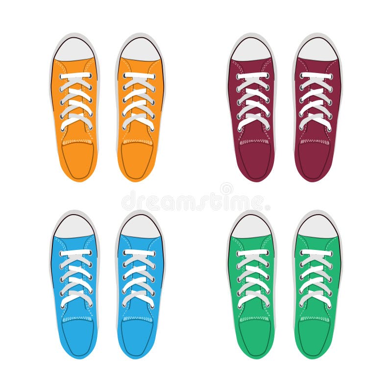 Scarpe da tennis che disegnano insieme verde giallo e rosso e scarpe tradizionali blu di sport Illustrazione di vettore di stile illustrazione vettoriale Scarpe da tennis che disegnano insieme verde giallo e rosso e scarpe tradizionali blu di sport Illustrazione di vettore di stile illustrazione vettoriale