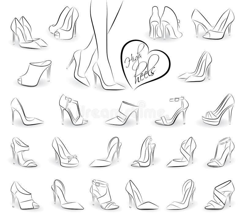 Scarpe delle donne con i tacchi alti e le gambe di camminata delle donne illustrazione di stock