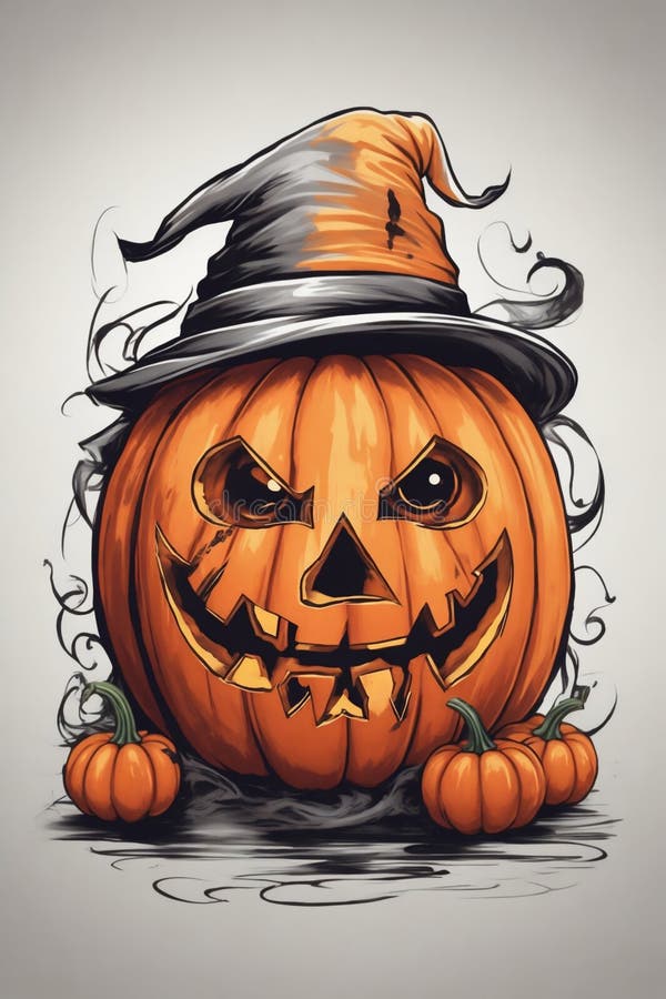Jack o lantern and Witch Hat Skull Graphics for Halloween Stock