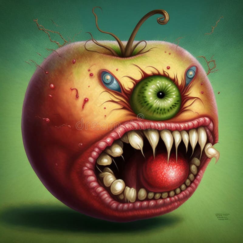 Scary apple monster stock illustration. Illustration of home 266893261