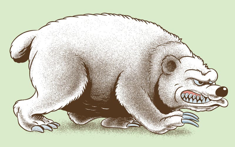 Cartoon illustration of angry and scary bear.