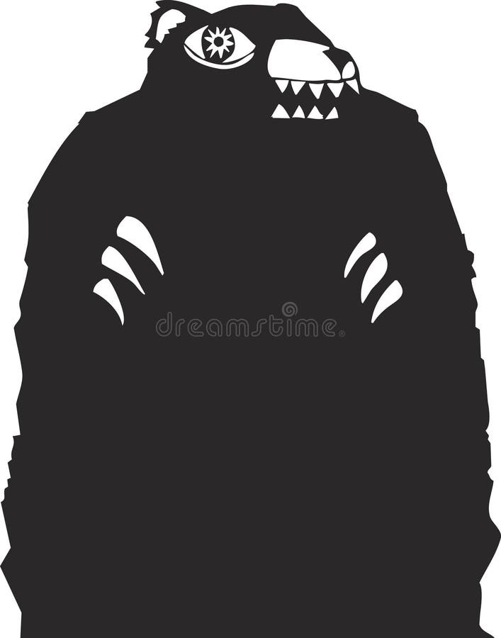 Scratch board image of a scary bear with plenty of blank space for text.