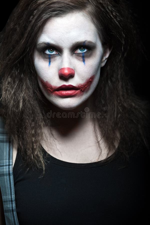 Scary clown stock image. Image of female, make, stare 12325933
