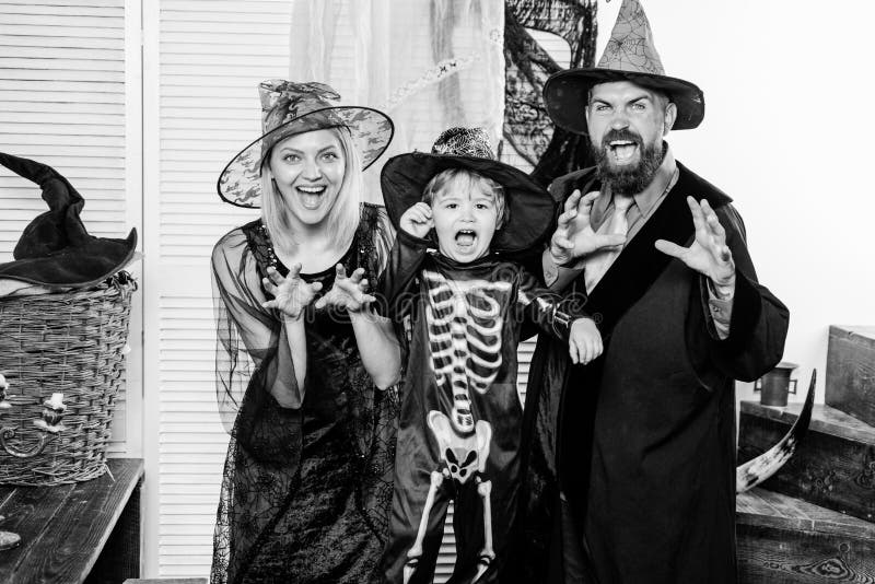 Scary face. Halloween Witch and family. Halloween decoration and scary concept. stock photo Scary face. Halloween Witch and family. Halloween decoration and scary concept. stock photo
