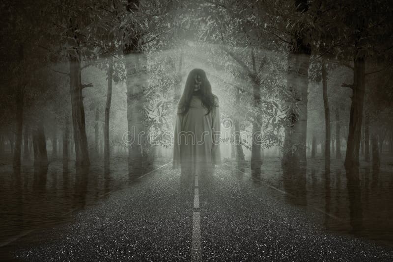 Scary Ghost Woman Standing with Night Scene Background Stock Image - Image  of concept, fantasy: 197545113