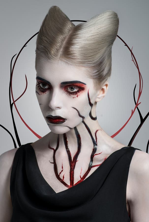 Scary girl with bloody body art stock photos Scary girl with bloody body art stock photos