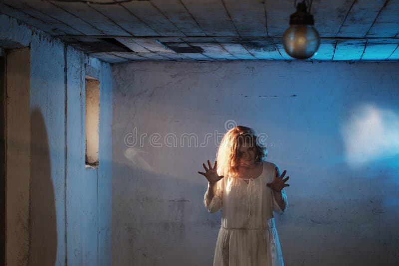 Scary Girl In White Dress From Horror Film Stock Image Image Of