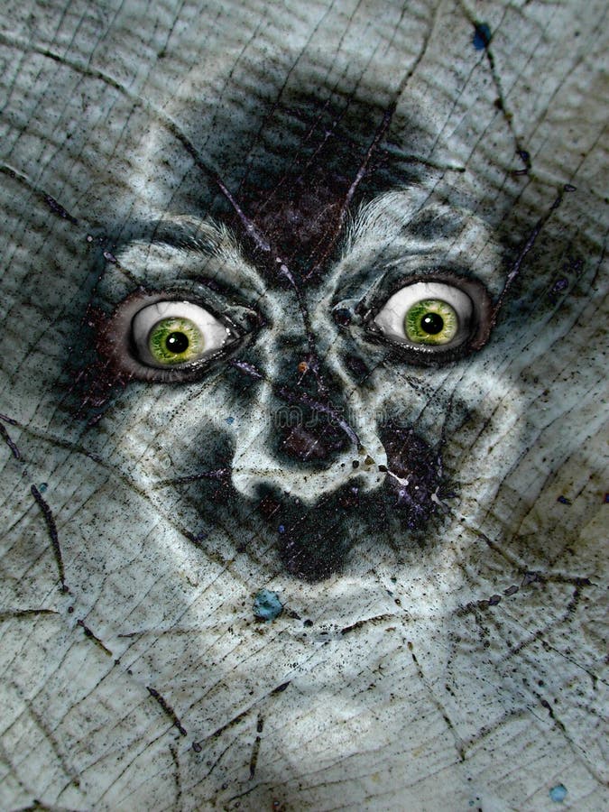 Un raccapricciante arte digitale per la realizzazione di un alterato foto di una persona reale per creare un spaventoso haunted volto spettrale, o apparizione proveniente da una parete.