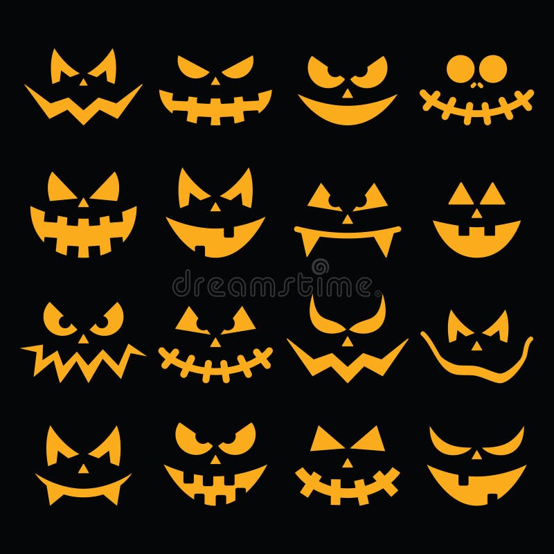 Scary Halloween Pumpkin Faces Icons Set Stock Illustration ...