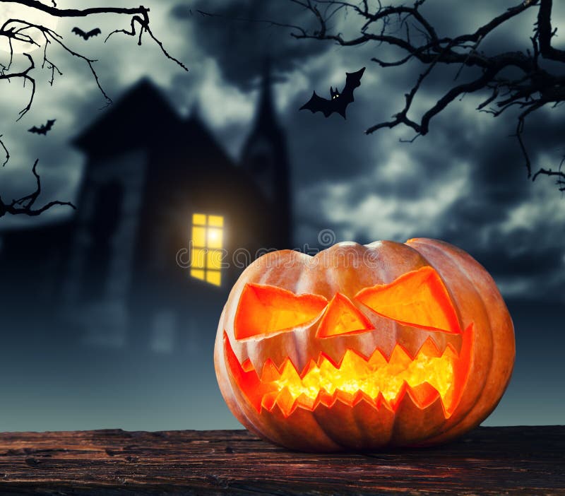 Scary Halloween Pumpkin with Horror Background Stock Image Image of