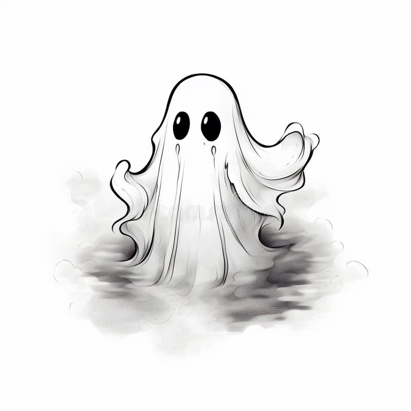 Scary Hand-Drawn Cartoon Ghost Stock Illustration - Illustration of ...