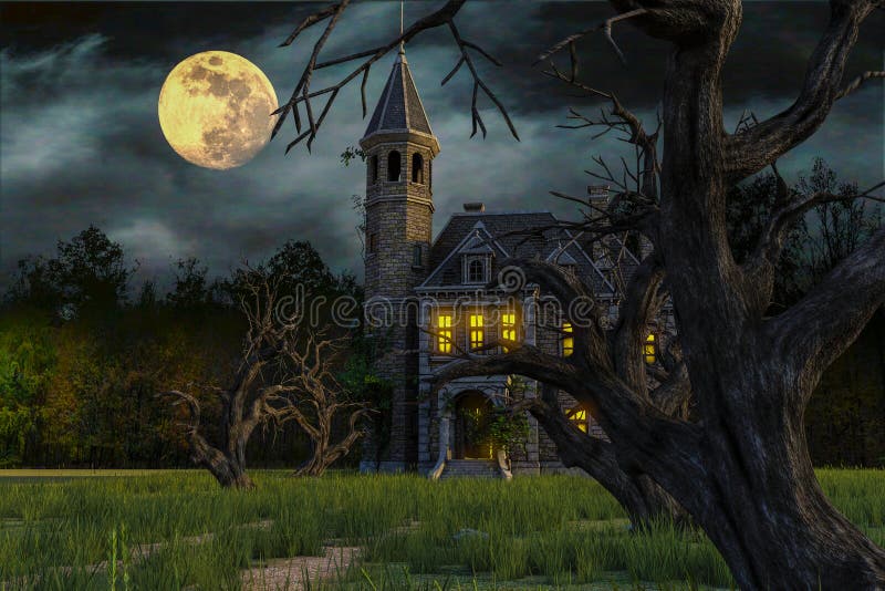 Scary house on moonlight