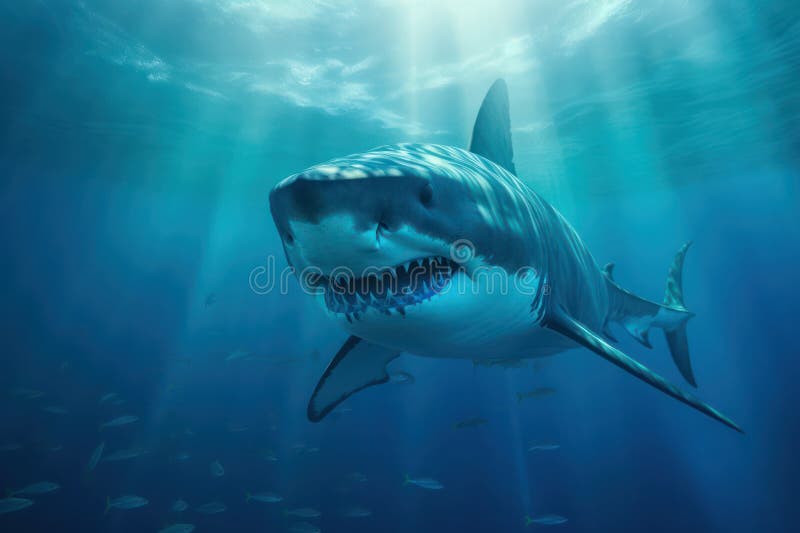 Scary Huge Shark with Open Mouth Underwater. Stock Illustration