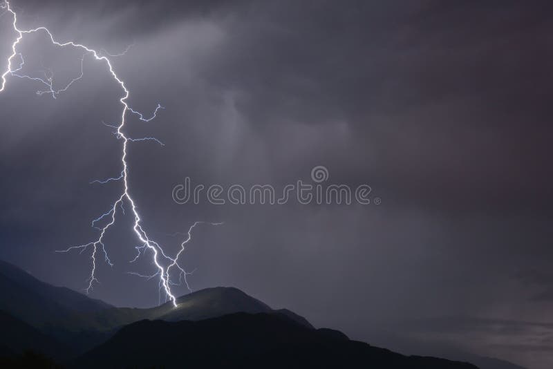 Scary lightning with a dark clouds stock photos