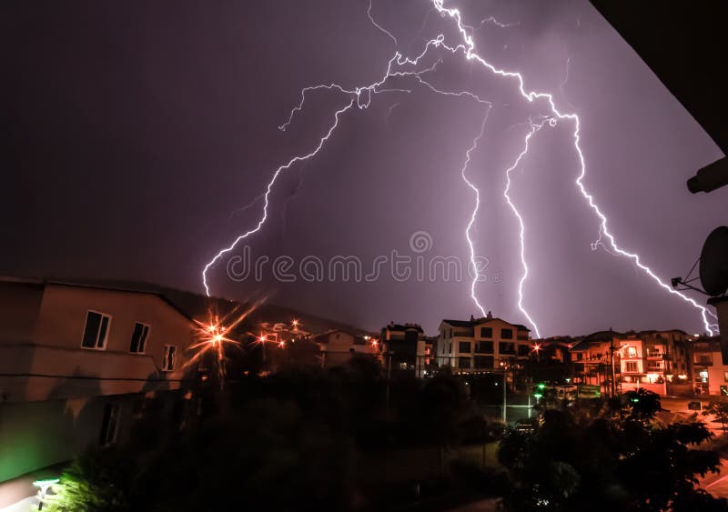 Scary lightning that illuminates the night royalty free stock images