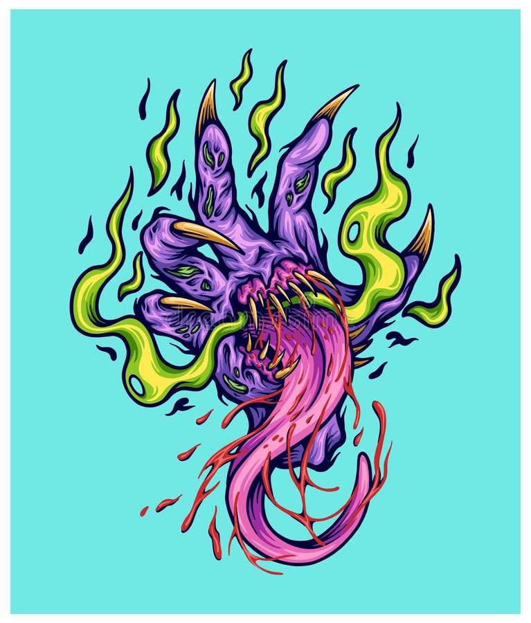 Scary monster hand with smoke flame illustration