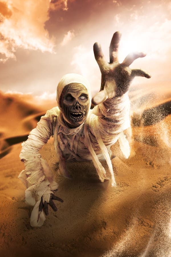 Scary Mummy In A Desert At Sunset Stock Image - Image of desert, creepy