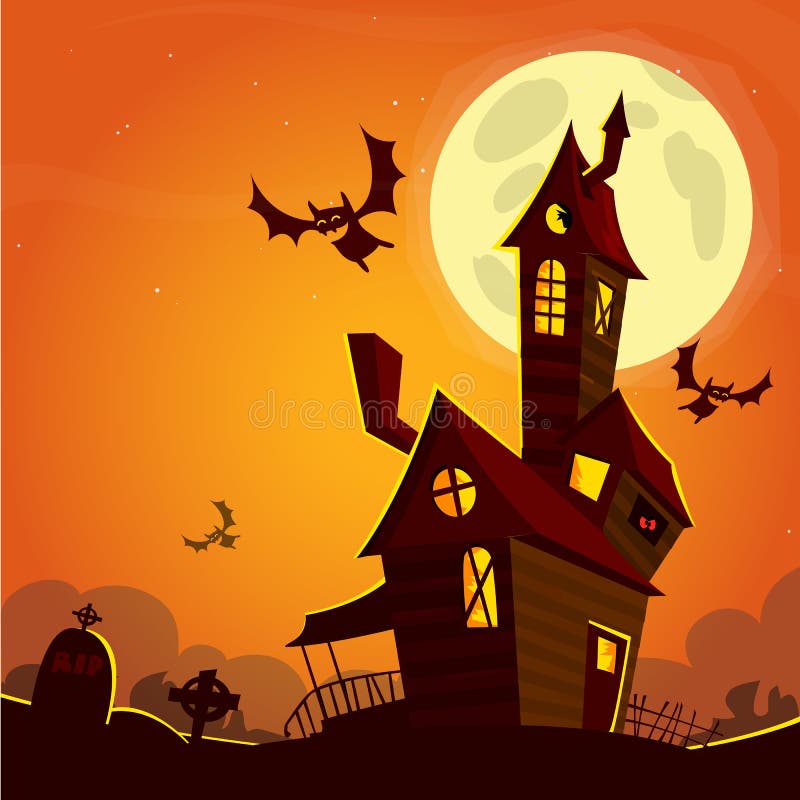 Scary old ghost haunted house. Halloween card or poster. Vector illustration. stock illustration Scary old ghost haunted house. Halloween card or poster. Vector illustration. stock illustration