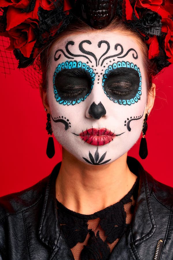 Young Creepy Lady Calavera. Wears Artistic Make-up for the Feast of All ...