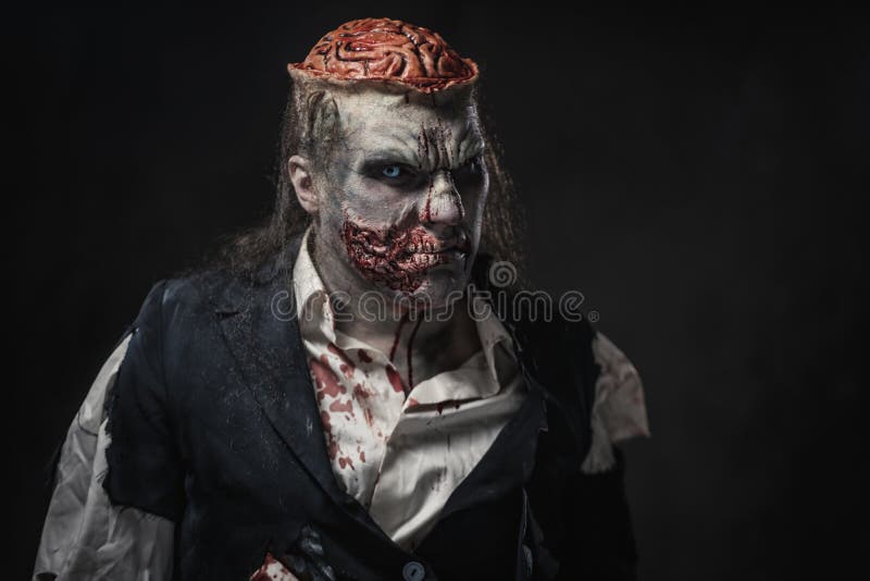 Scary Zombie Prostheric Makeup on Male Model Stock Image - Image of death,  mask: 136877453