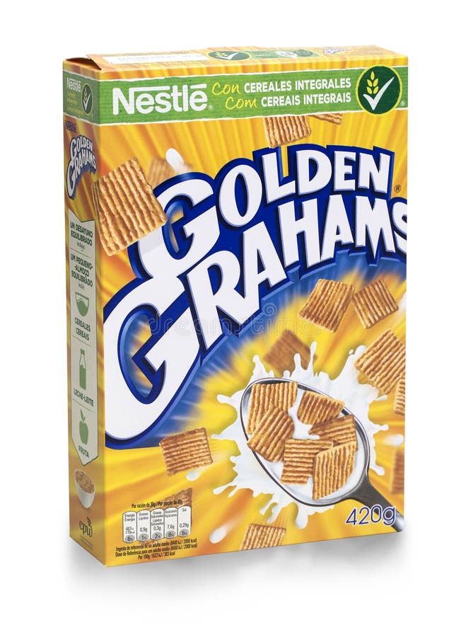 Scatola di cereale dorato del grano di Grahams su bianco